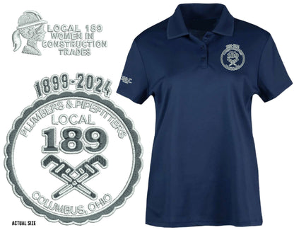 Navy blue polo shirt with a logo on a placement proof sheet.